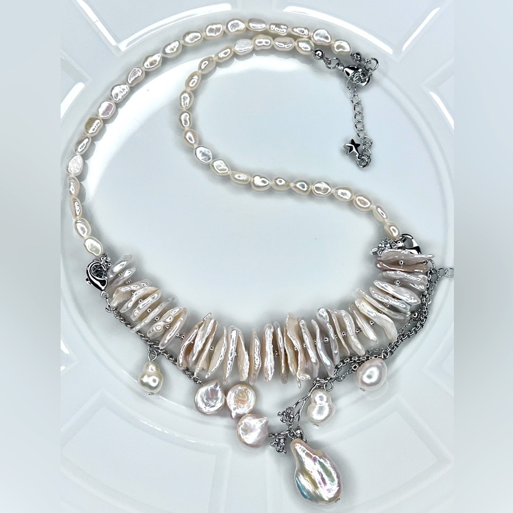 🥰🥰 Handmade Freshwater Keshi Pearl Bracelet & Necklace 2 In 1 Set